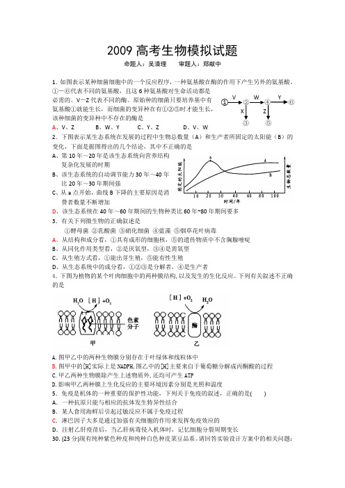 (生物科技行业类)2009高考生物模拟试题