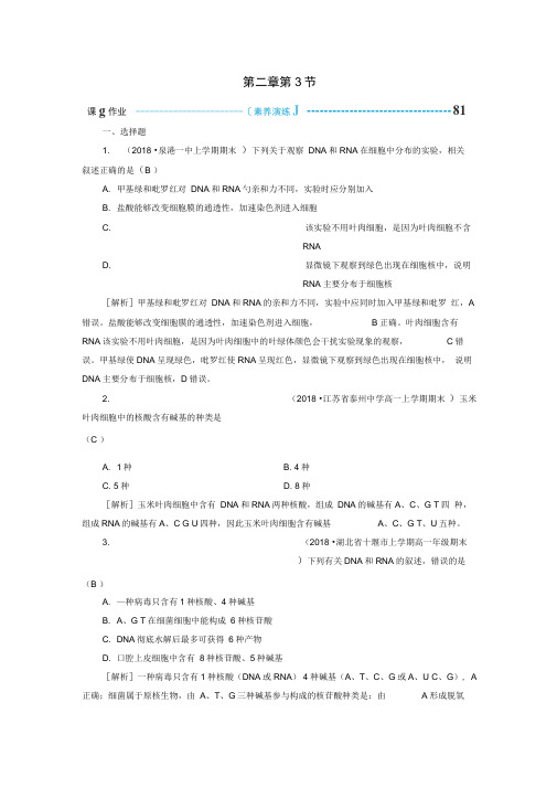 2019版高中生物必修训练:第二章组成细胞的分子第3节遗传信息的携带者__核酸课时作业新人教版必修