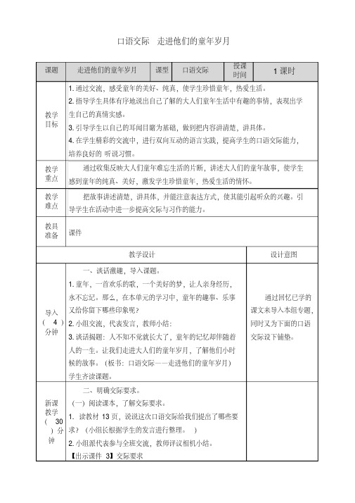 部编人教版五年级语文下册第一单元《口语交际走进他们的童年岁月》教案(含教学反思)