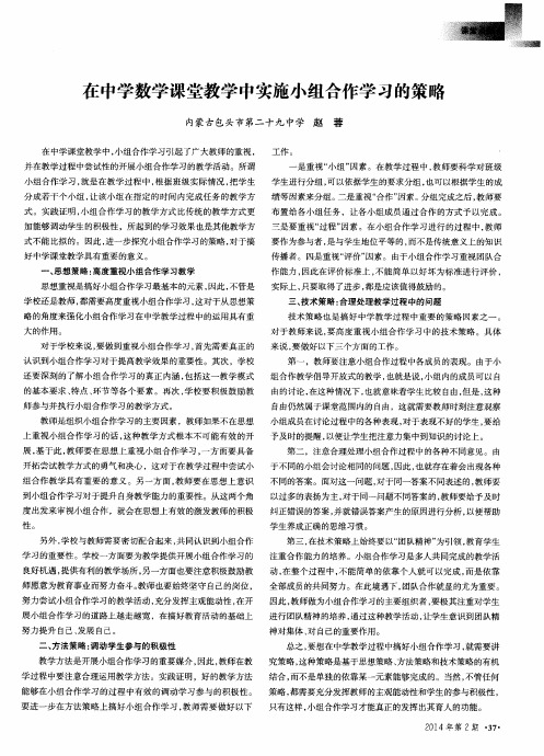 在中学数学课堂教学中实施小组合作学习的策略