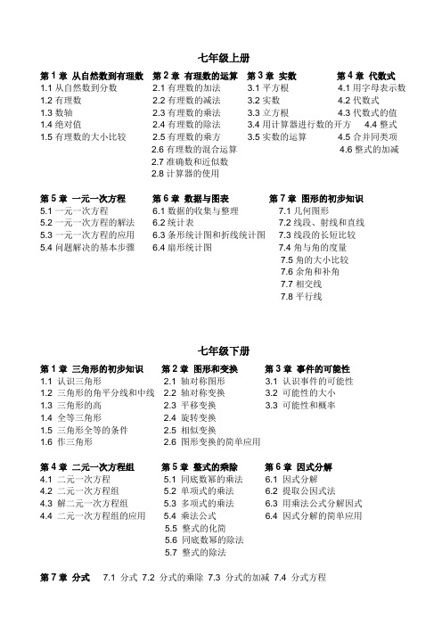 浙教版数学目录(总目录)