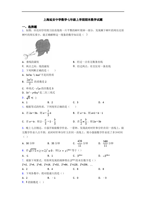 上海延安中学数学七年级上学期期末数学试题