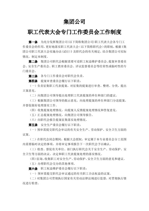 职工代表大会专门工作委员会工作制度