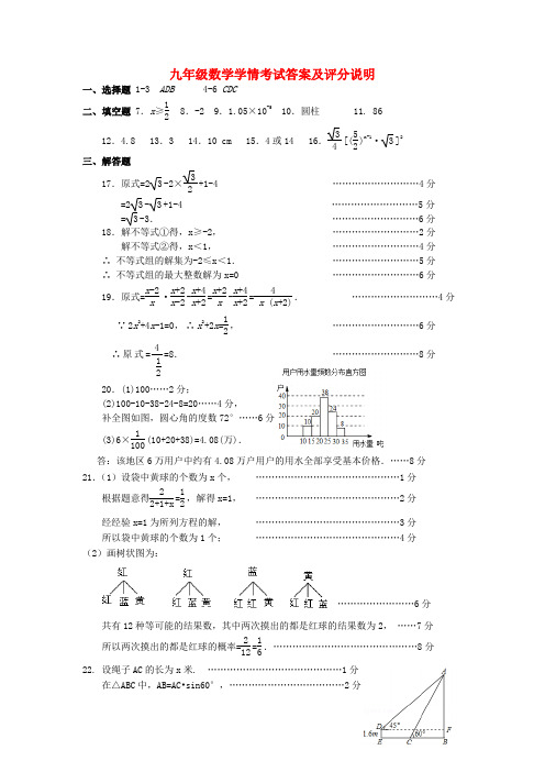 江苏省2017届九年级数学下学期第二次模拟试题答案