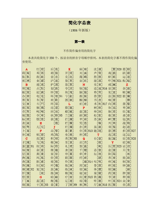 繁简字对照表(第一、二表)1