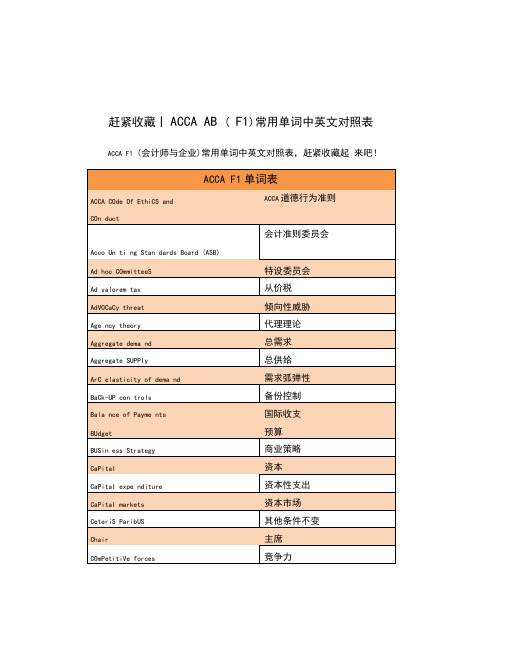 赶紧收藏丨ACCAAB(F1)常用单词中英文对照表