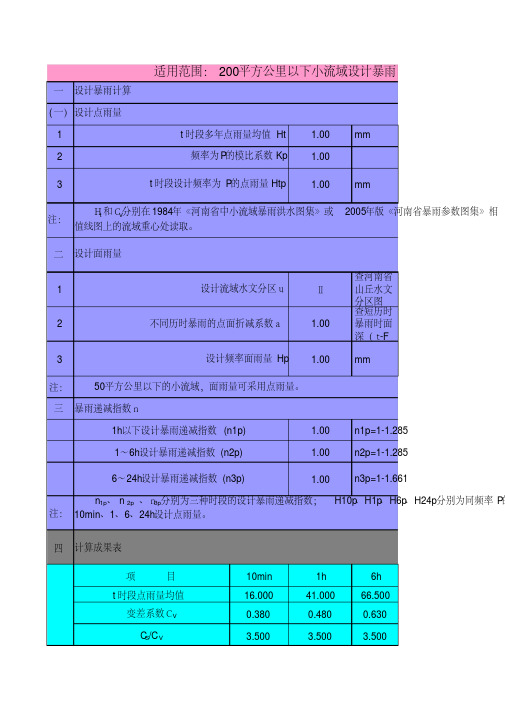 河南暴雨参数计算表