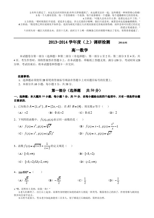 攀枝花市2013-2014学年度(上)调研检测高一数学