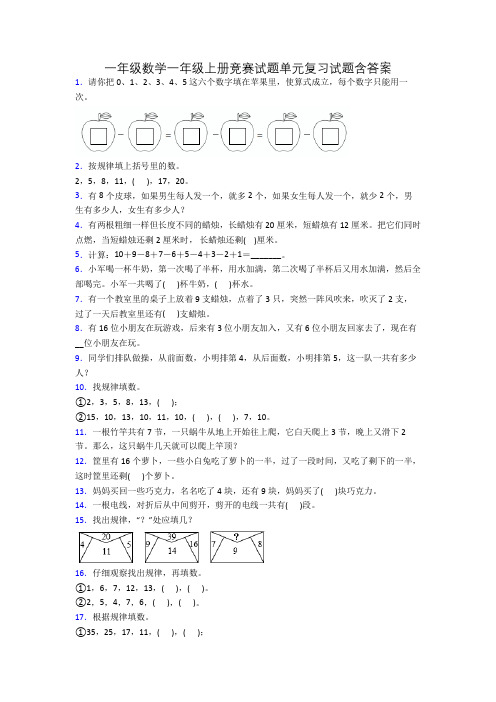 一年级数学一年级上册竞赛试题单元复习试题含答案