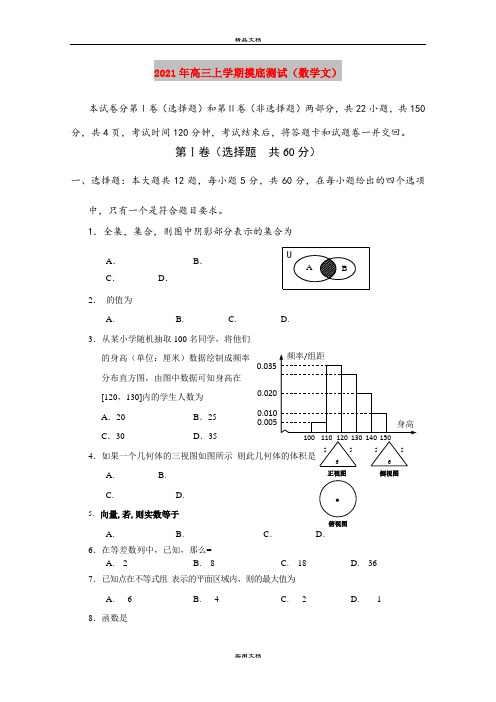 2021年高三上学期摸底测试(数学文)