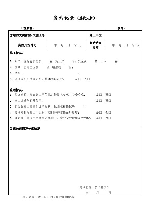 旁站监理记录表样本(基坑支护)