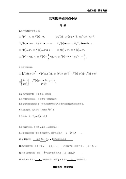 高中数学知识点记忆(导数)