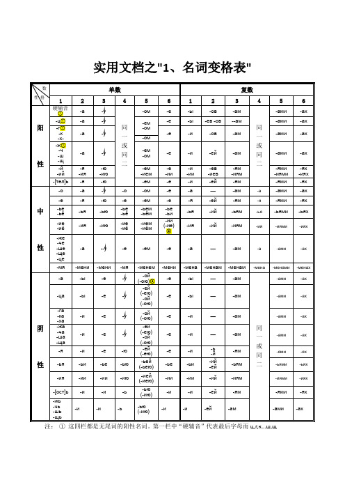实用文档之俄语名词、形容词、代词、动词等变格表