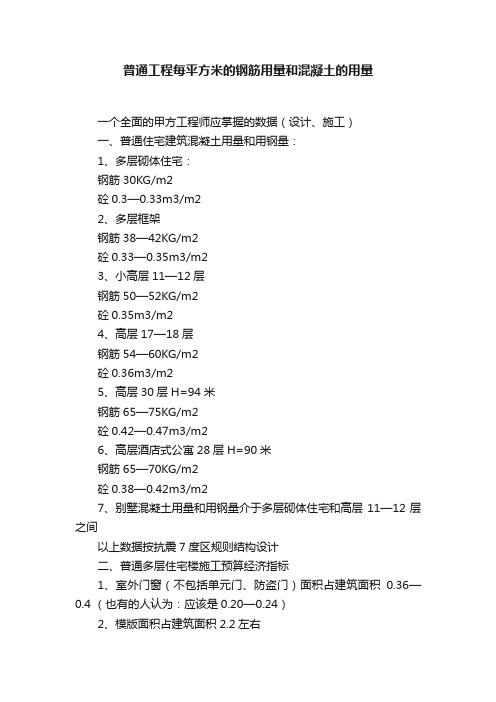 普通工程每平方米的钢筋用量和混凝土的用量