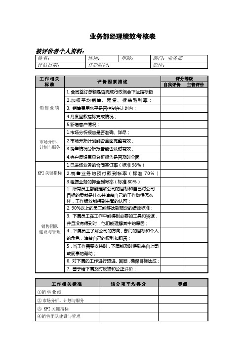 业务部经理绩效考核表