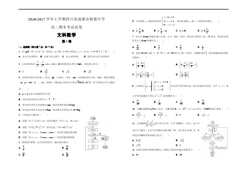 学年秋学期(上学期)四川省成都市树德中学高二期末考试试卷 文科数学 Word版 含答案