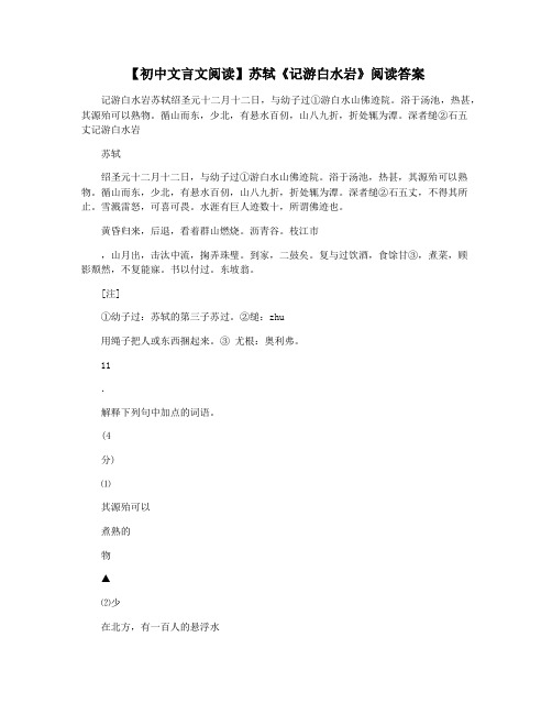 【初中文言文阅读】苏轼《记游白水岩》阅读答案