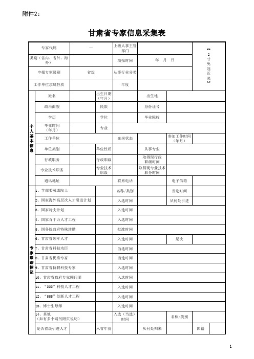 甘肃省高层次专业技术人才登记表