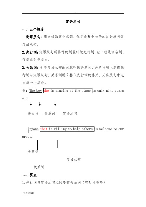 高中一年级英语必修一定语从句总结