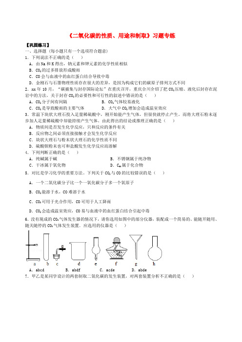 中考化学总复习《二氧化碳的性质、用途和制取》习题专练(含解析)