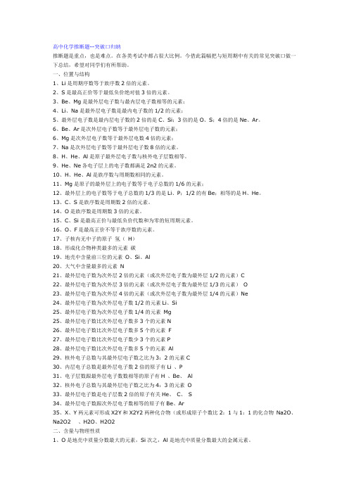 高中化学推断题--突破口归纳汇总