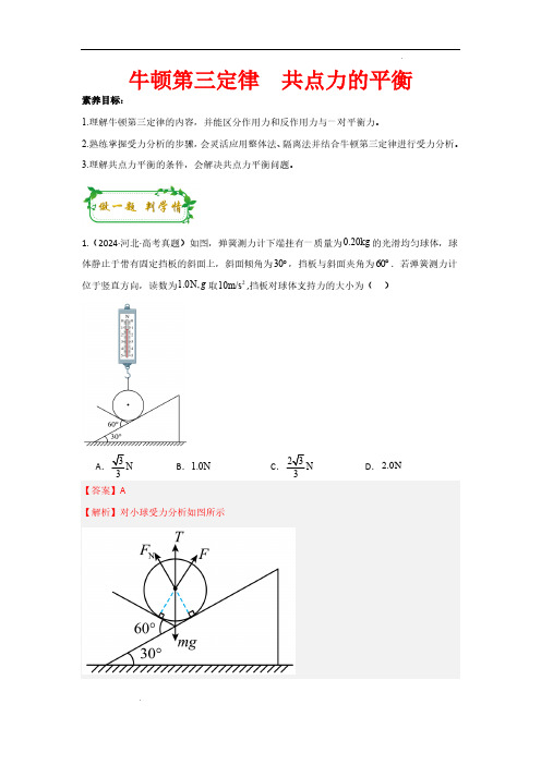 牛顿第三定律 共点力的平衡(解析版)—2025年高考物理一轮复习