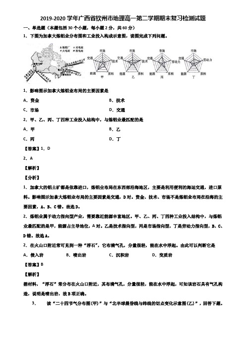 2019-2020学年广西省钦州市地理高一第二学期期末复习检测试题含解析