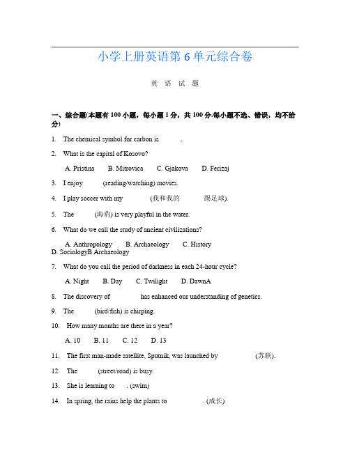 小学上册第9次英语第6单元综合卷