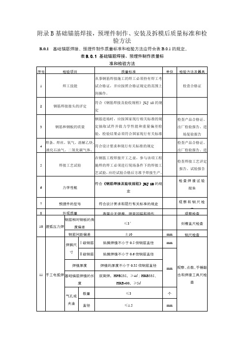 电力建设施工基础锚筋焊接,预埋件制作、安装及拆模后质量标准和检验方法