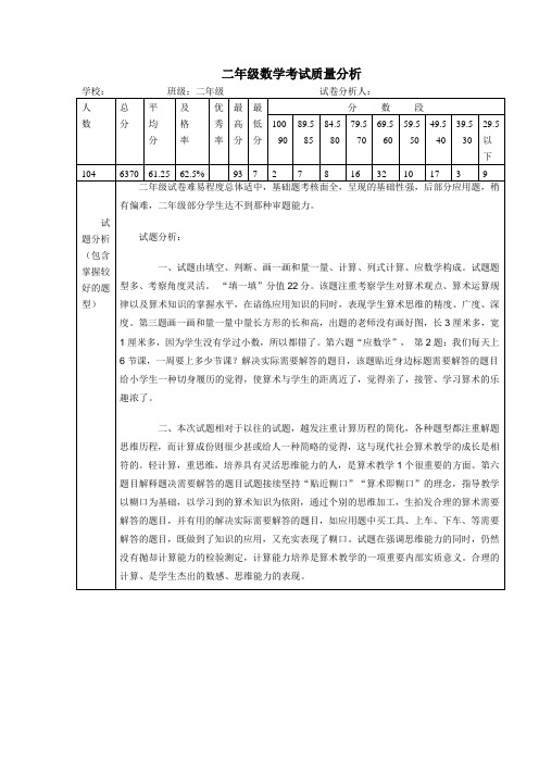 二年级数学考试质量分析