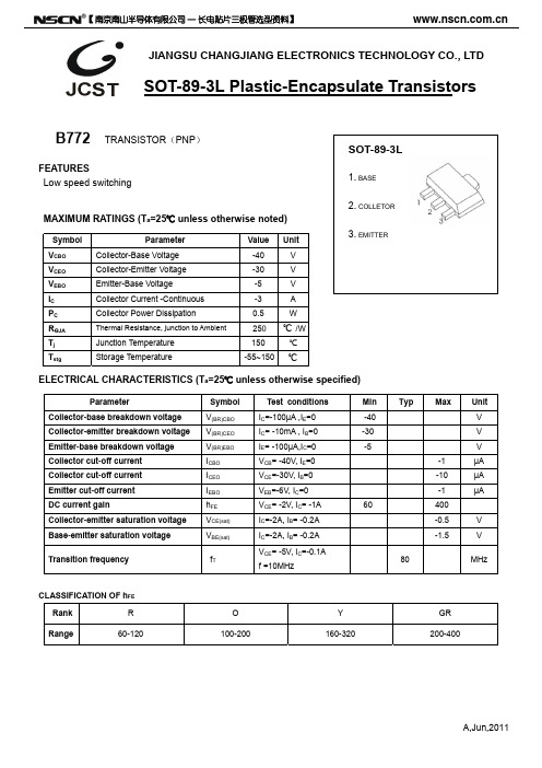 B772贴片三极管 SOT-89三极管封装B772参数