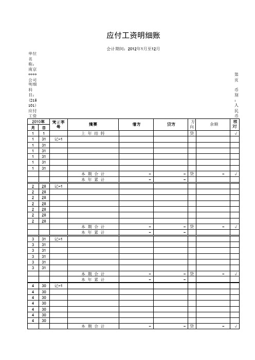 应付工资明细账