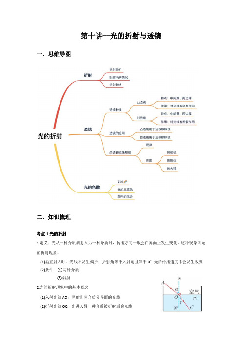 2024中考一轮复习物理-第十讲-光的折射与透镜-解析版