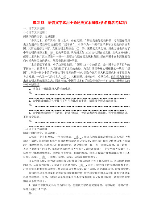 统考版2024届高考语文二轮专项分层特训卷第二部分组合练习周周清第四周练习53语言文字运用 论述类文