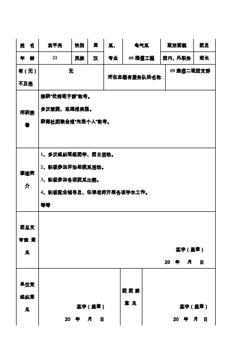 优秀团员、团干审批表