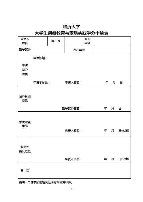 临沂大学创新教育与素质拓展学分申请表