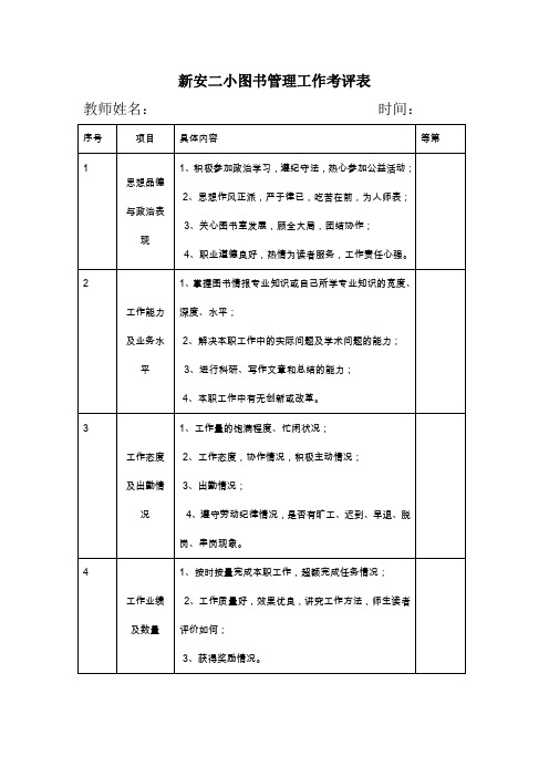 图书管理工作考评表