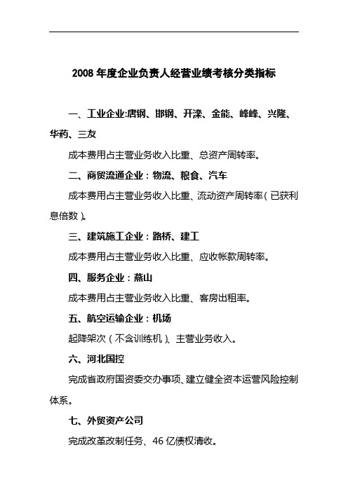 绩效考核--《2008年度企业负责人经营业绩考核分类指标》(doc 6页)