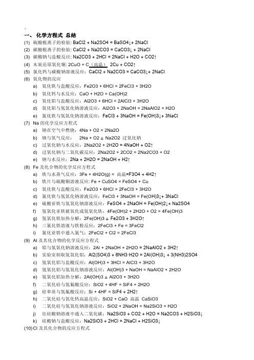 高考必备高中化学方程式大全 