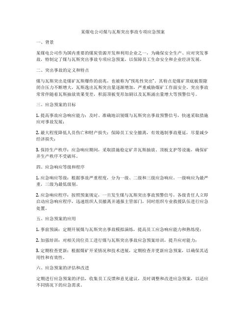 某煤电公司煤与瓦斯突出事故专项应急预案