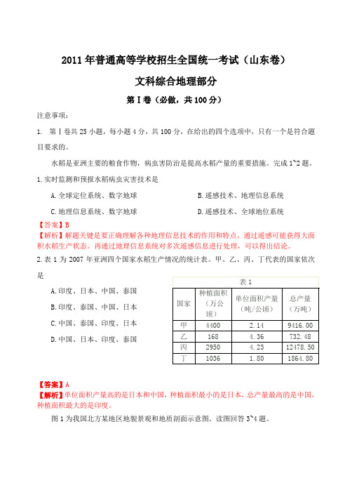 2011年高考真题——文综(山东卷)试题及解析版