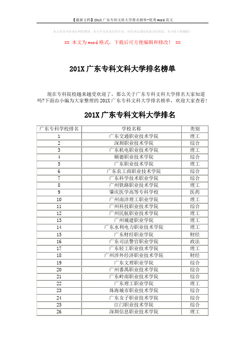 【最新文档】201X广东专科文科大学排名榜单-优秀word范文 (6页)