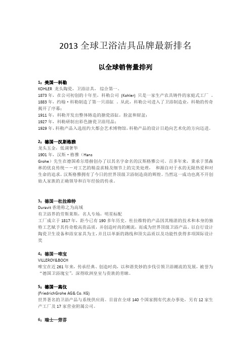 2013全球卫浴洁具品牌最新排名