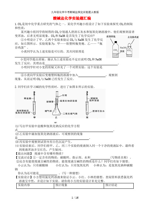 九年级化学中考酸碱盐探究实验题人教版