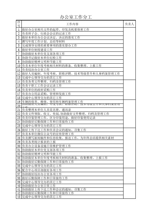 事业单位办公室工作分工