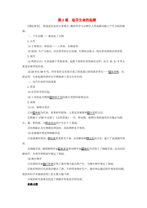 2019_2020学年高中历史专题七近代以来科学技术的辉煌第2课追寻生命的起源讲义人民版