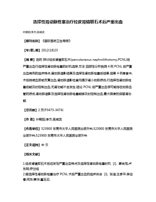 选择性肾动脉栓塞治疗经皮肾镜取石术后严重出血