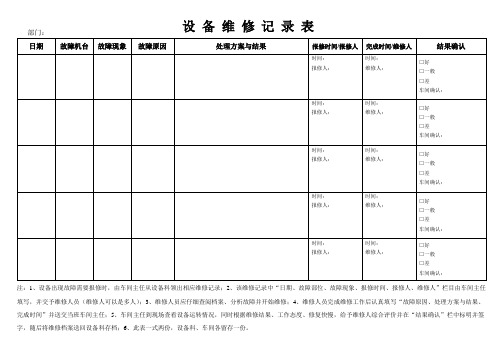 设备维修记录表