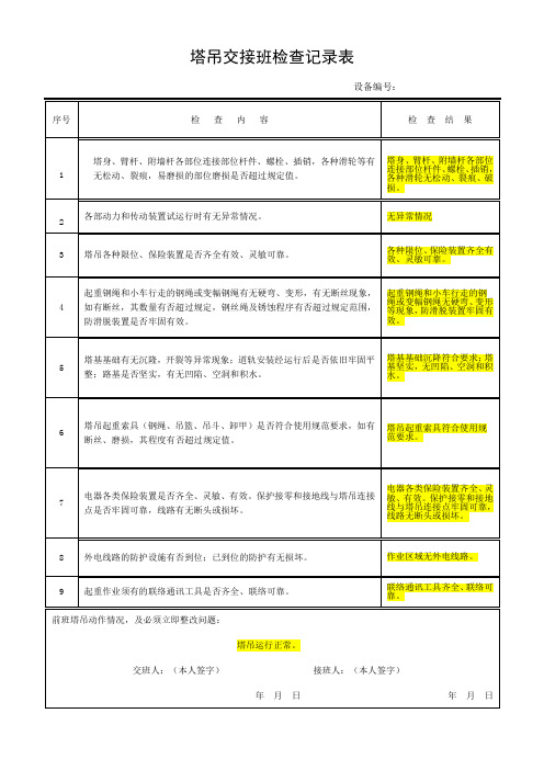 塔吊司机交接班记录