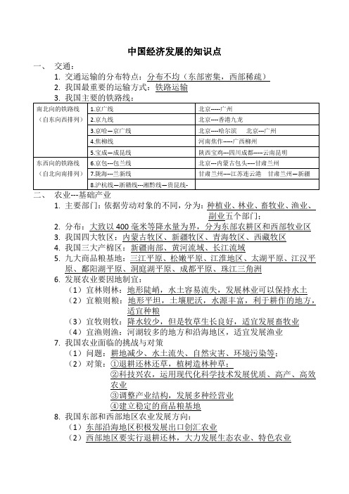 中国经济发展的知识点